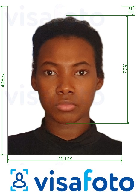 Eksempel på billede for Angola visum online 381x496 pixels med præcis størrelsesspecifikation.