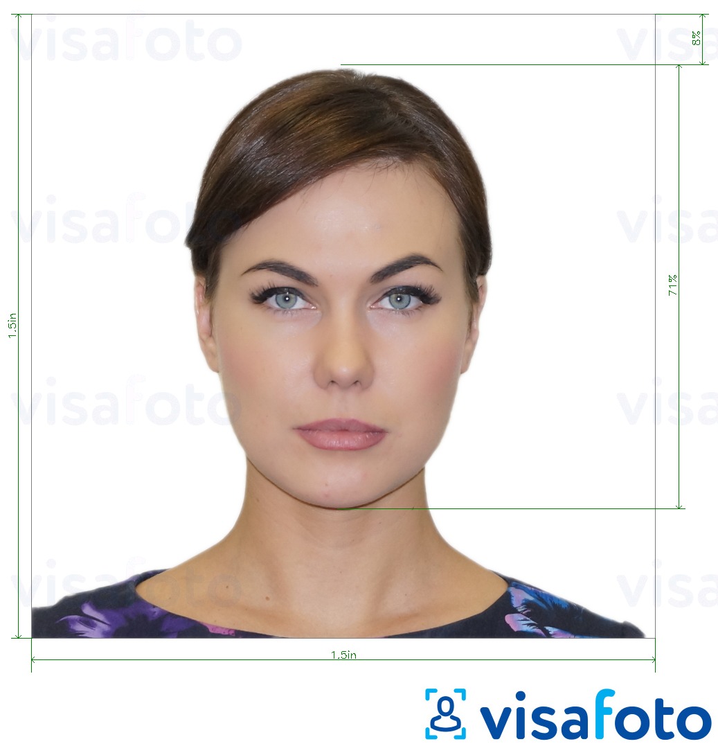 Eksempel på billede for Argentina visum i USA 1,5x1,5 tommer med præcis størrelsesspecifikation.