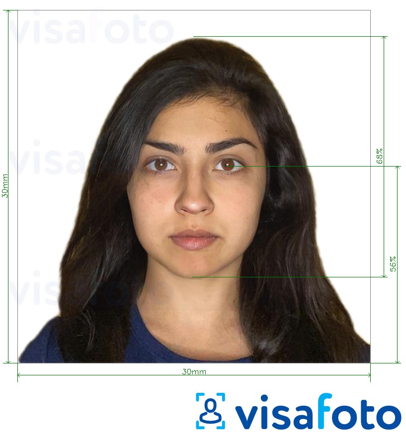 Eksempel på billede for Bolivia-visum 3x3 cm med præcis størrelsesspecifikation.