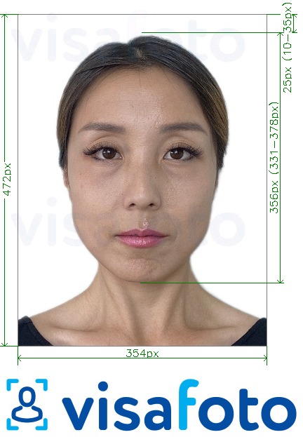 Eksempel på billede for Kina Passport online 354x472 px med præcis størrelsesspecifikation.