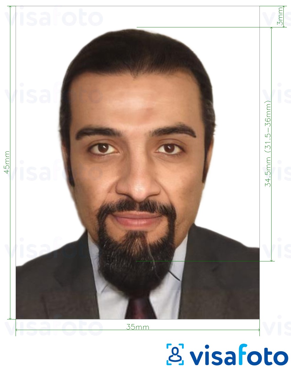 Eksempel på billede for Etiopien e-visum online 35x45 mm (3.5x4.5 cm) med præcis størrelsesspecifikation.