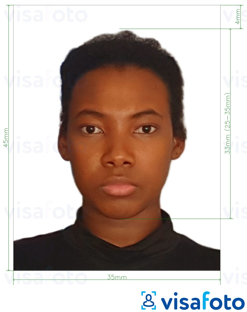 Eksempel på billede for Jamaica pas 35x45 mm (3,5x4,5 cm) med præcis størrelsesspecifikation.