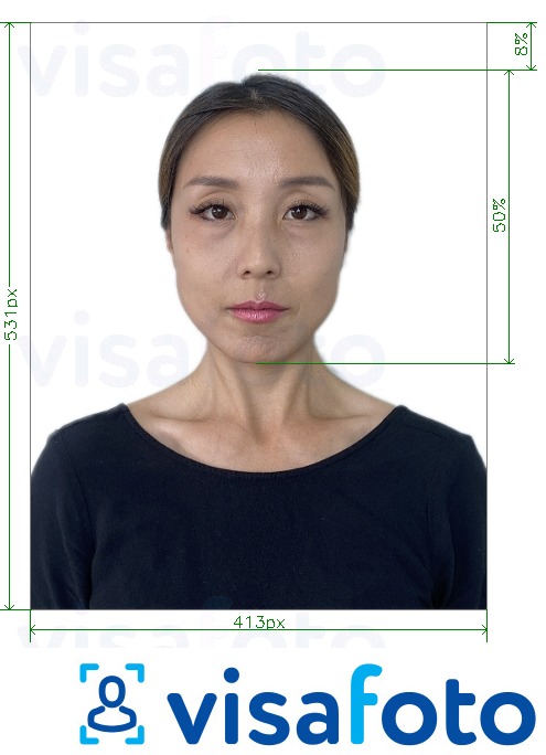 Eksempel på billede for Korea pas online med præcis størrelsesspecifikation.