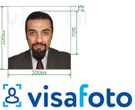 Eksempel på billede for Saudi Hajj visum 200x200 pixels med præcis størrelsesspecifikation.