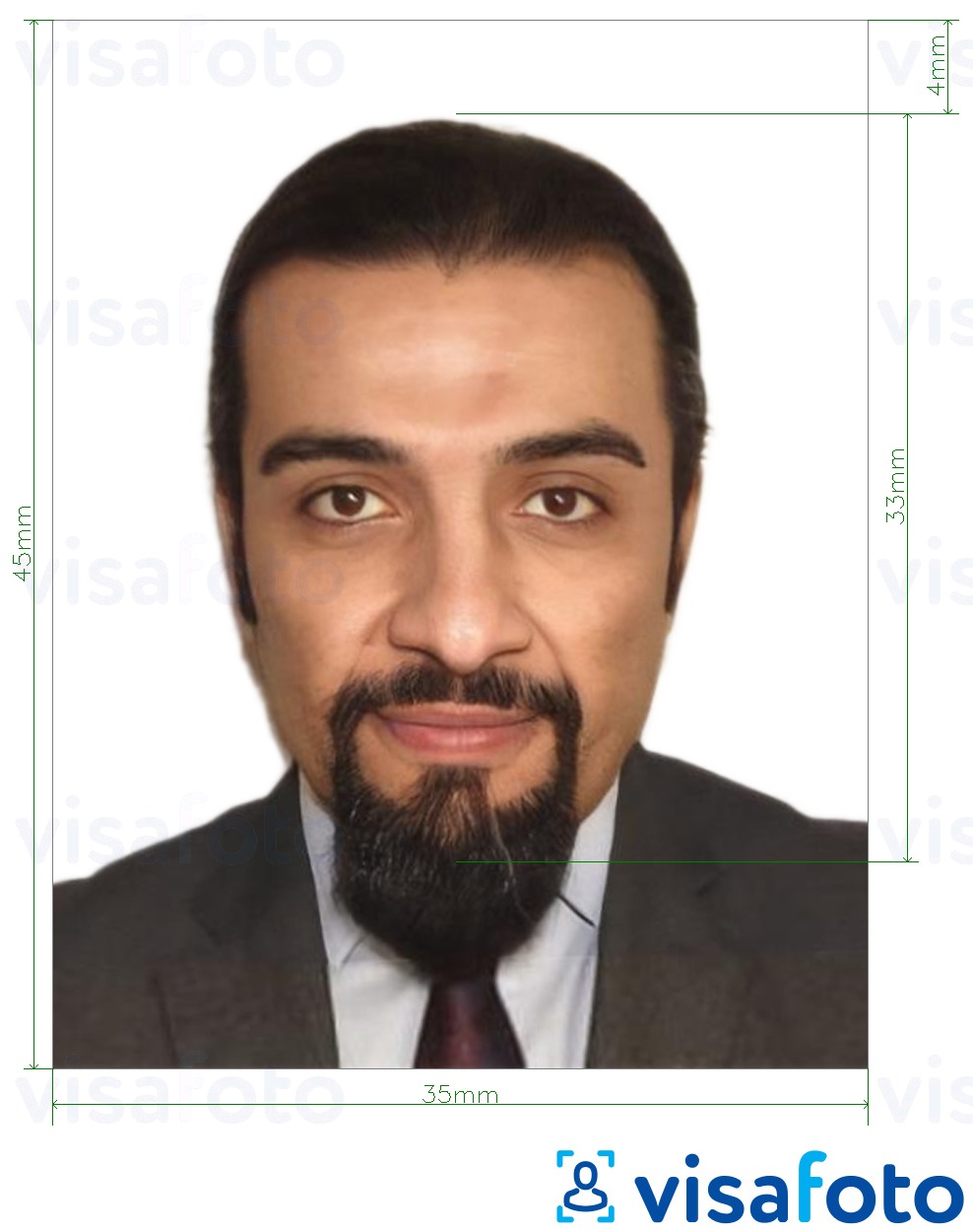 Eksempel på billede for Tunesien ID-kort 3,5x4,5 cm (35x45 mm) med præcis størrelsesspecifikation.