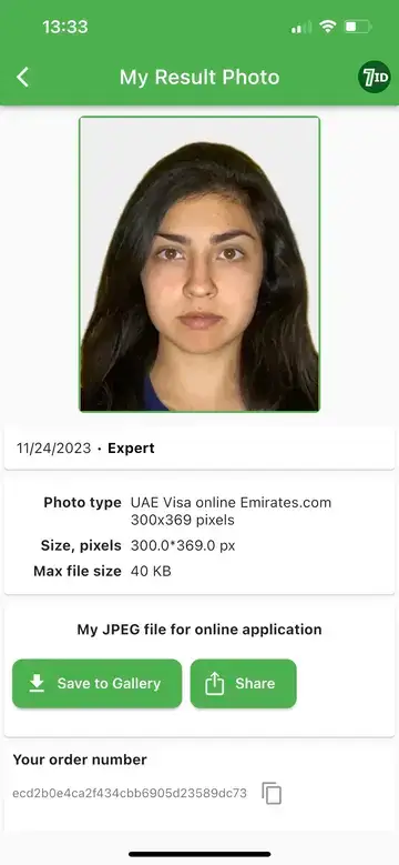 7ID: Mfano wa Picha ya Visa ya UAE