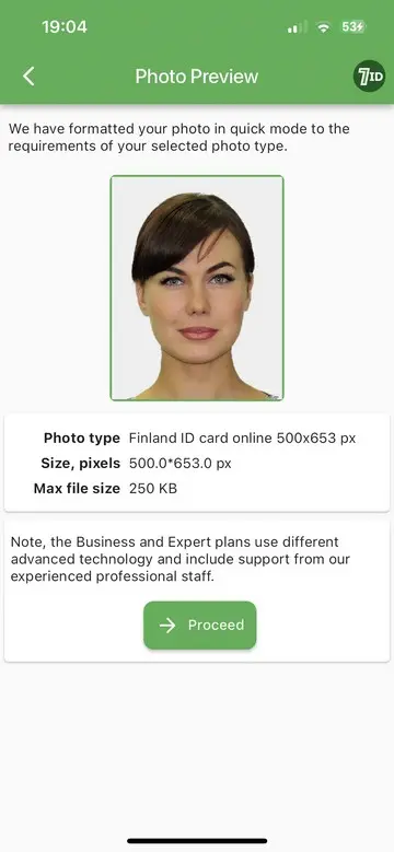 7ID App: Finland ID Photo Example