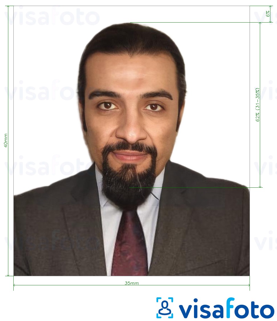 Eksempel på billede for Emirates ID / opholdsvisum for UAE ICA med præcis størrelsesspecifikation.