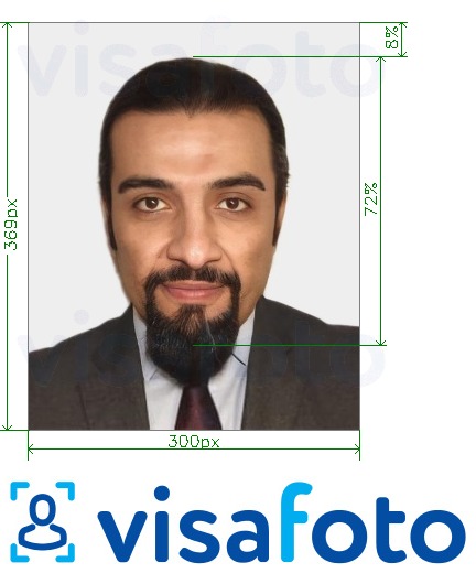Eksempel på billede for UAE Visum online Emirates.com 300x369 pixels med præcis størrelsesspecifikation.