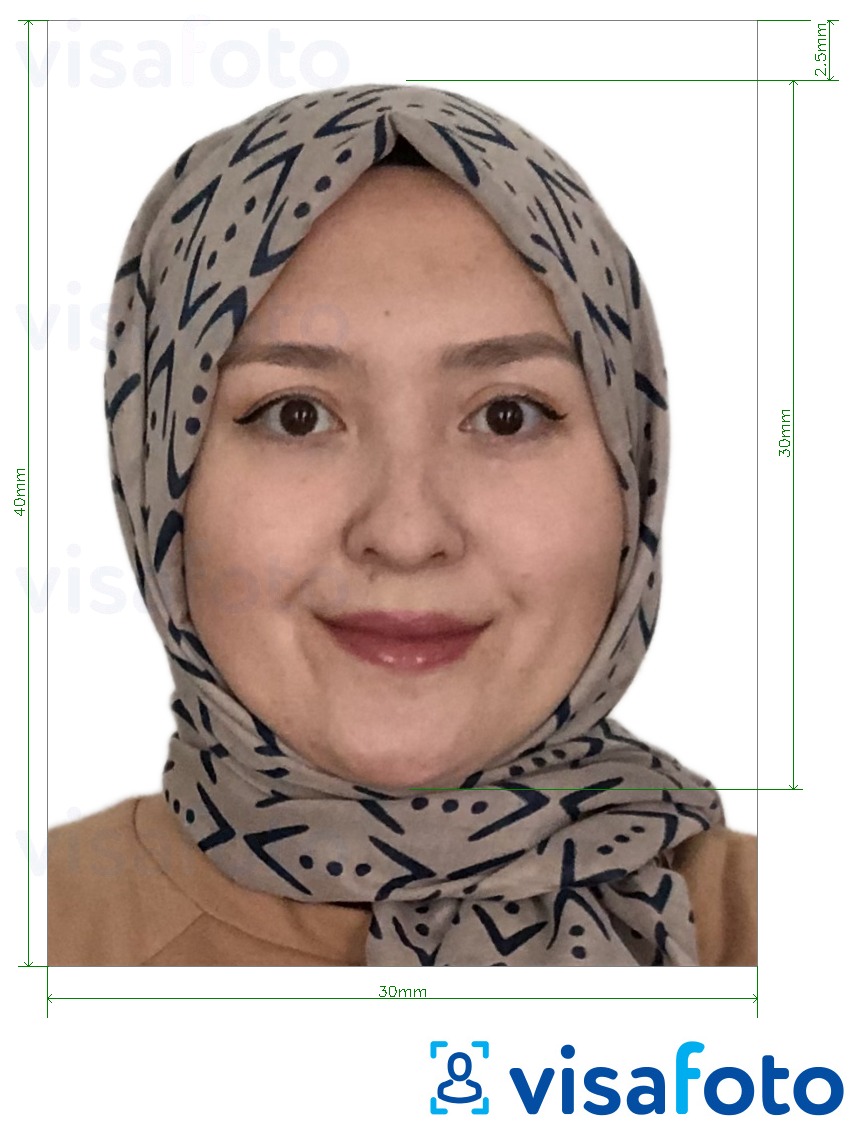 Eksempel på billede for Afghanistan ID-kort (e-tazkira) 3x4 cm med præcis størrelsesspecifikation.