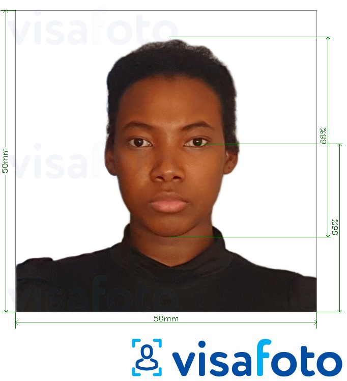 Eksempel på billede for Barbados visum 5x5 cm med præcis størrelsesspecifikation.
