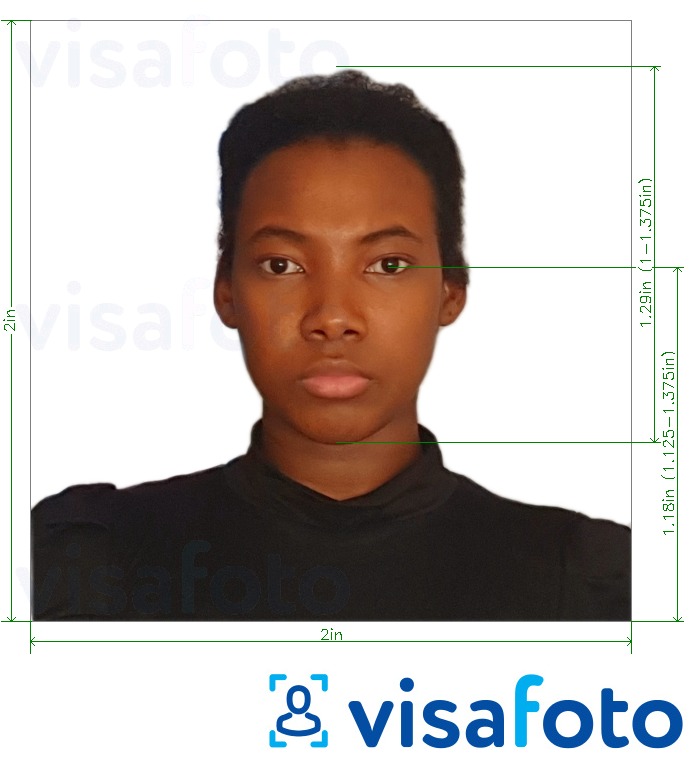 Eksempel på billede for Benin pas 2x2 tommer fra USA med præcis størrelsesspecifikation.
