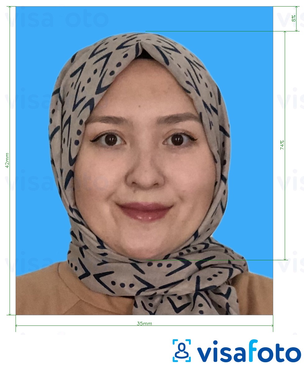 Eksempel på billede for Brunei Emergency Certificate (Sijil Darurat) 3,5x4,2 cm (35x42 mm) med præcis størrelsesspecifikation.