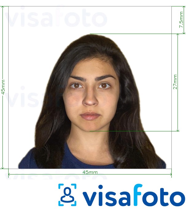Eksempel på billede for Chile pas 4,5x4,5 cm med præcis størrelsesspecifikation.
