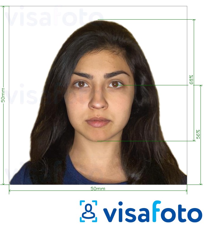 Eksempel på billede for Chile Visa 5x5 cm med præcis størrelsesspecifikation.