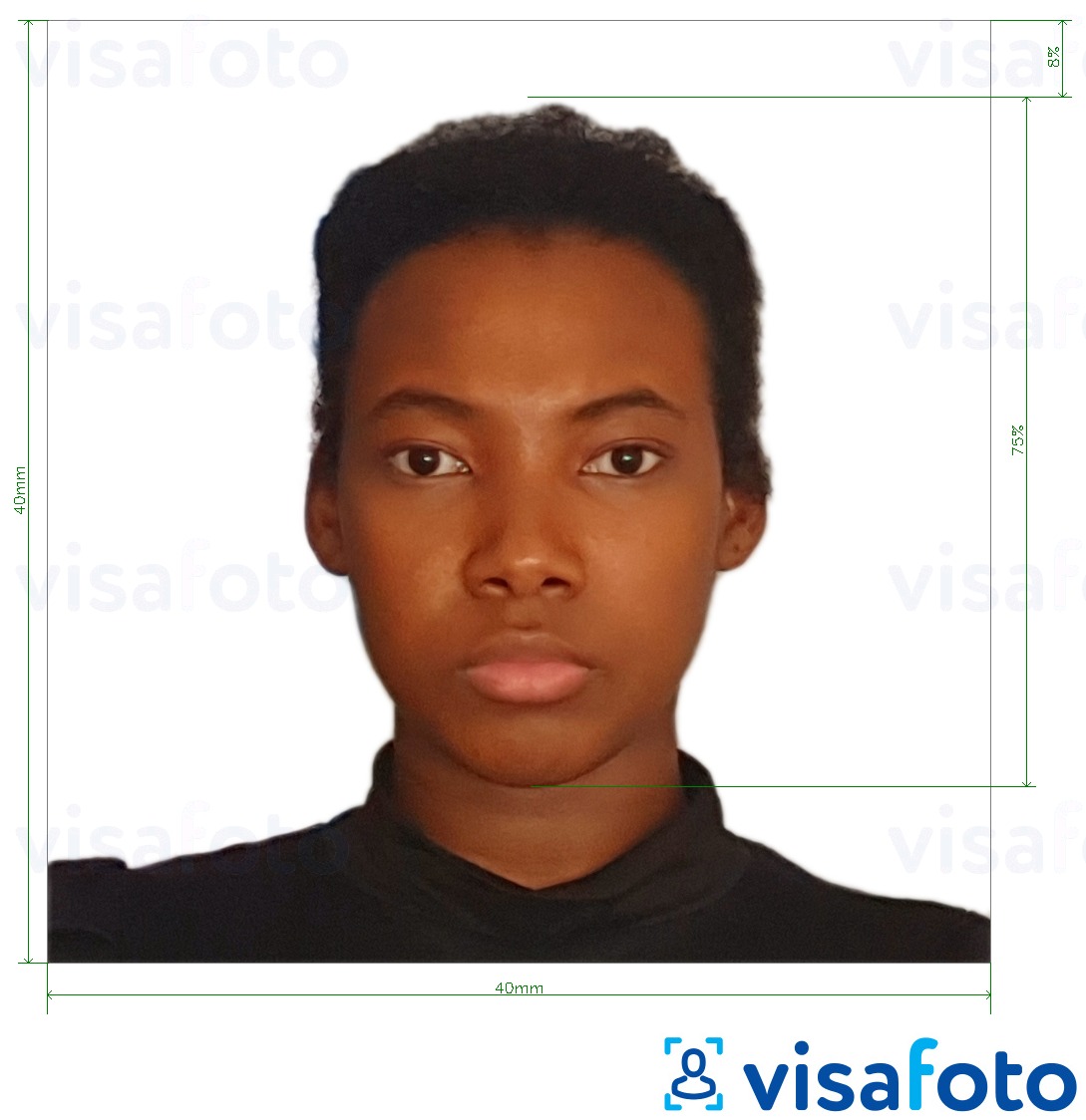 Eksempel på billede for Kamerun visum 4x4 cm (40x40 mm) med præcis størrelsesspecifikation.