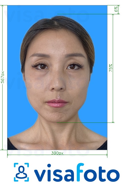 Eksempel på billede for Putonghua Proficiency Test 390x567 pixels blå baggrund med præcis størrelsesspecifikation.