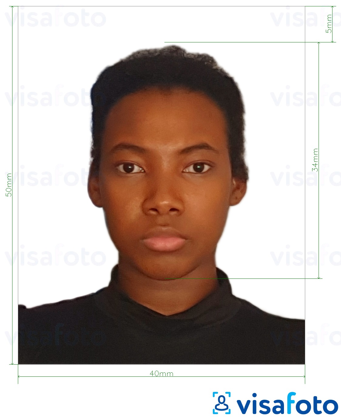 Eksempel på billede for Dominikanske Republik visum 4x5 cm med præcis størrelsesspecifikation.
