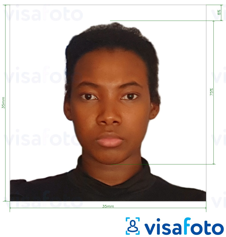 Eksempel på billede for Gabon visum 35x35 mm (3,5x3,5 cm) med præcis størrelsesspecifikation.