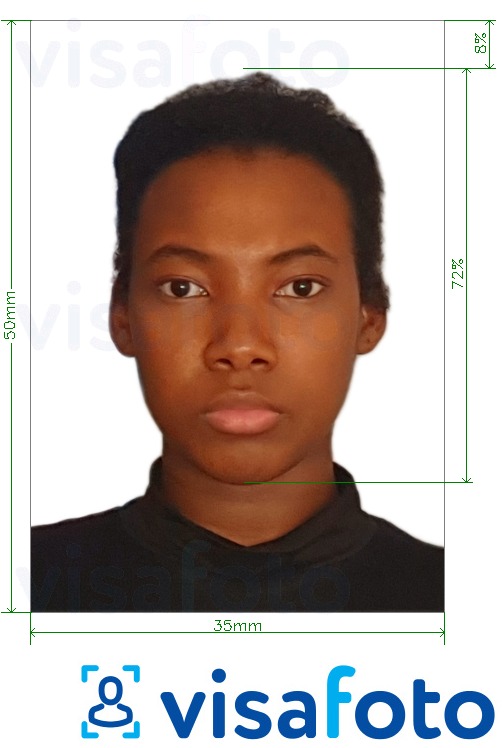 Eksempel på billede for Guinea Conakry-visum 35x50mm med præcis størrelsesspecifikation.