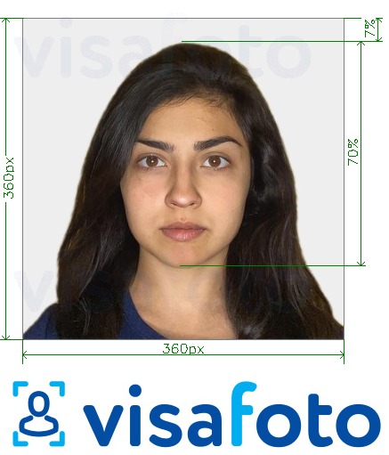 Eksempel på billede for Indien OCI pas 360x360 - 900x900 pixel med præcis størrelsesspecifikation.