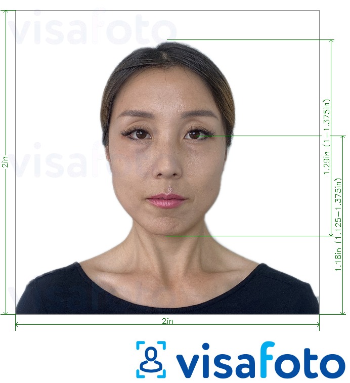 Eksempel på billede for Japan Visum 2x2 tommer (standard visum fra USA) med præcis størrelsesspecifikation.