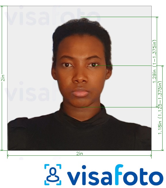 Eksempel på billede for Kenya pas 2x2 tommer (51x51 mm, 5x5 cm) med præcis størrelsesspecifikation.