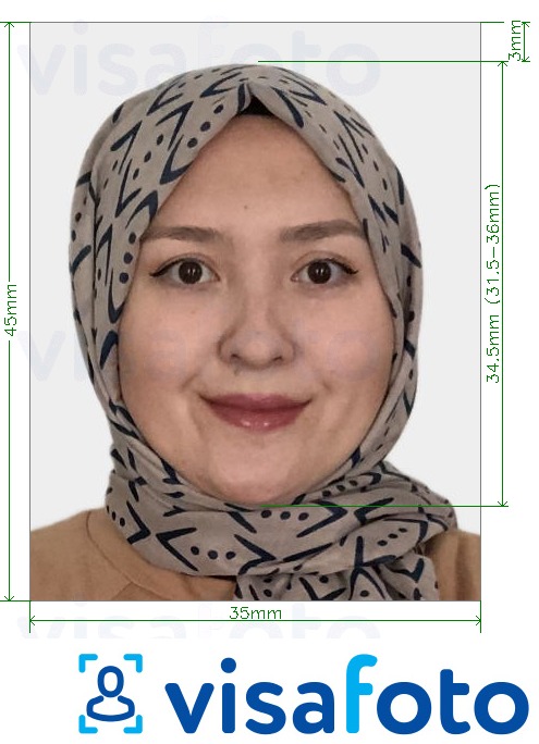 Eksempel på billede for Kasakhstan pas online 413x531 pixels med præcis størrelsesspecifikation.