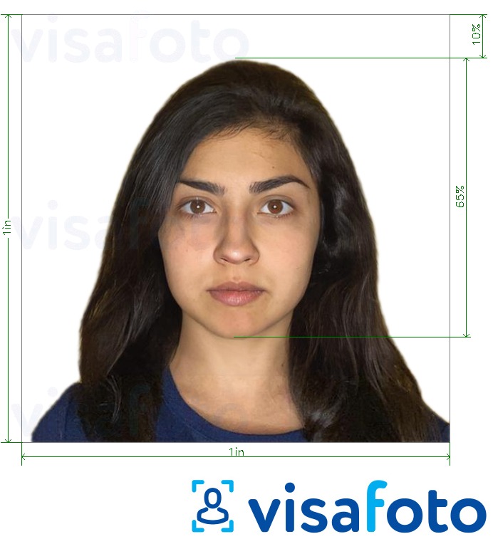 Eksempel på billede for Filippinerne RUSH ID foto 1x1 inch med præcis størrelsesspecifikation.