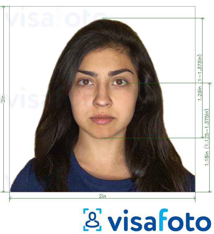 Eksempel på billede for Pakistan visum 2x2 inch (fra USA) med præcis størrelsesspecifikation.