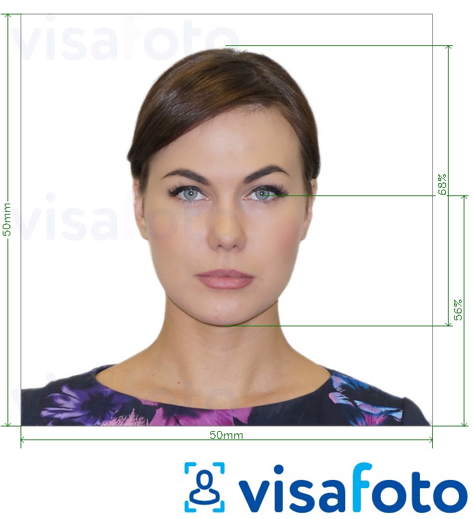 Eksempel på billede for Paraguay-visum 5x5 cm med præcis størrelsesspecifikation.