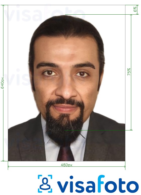 Eksempel på billede for Saudi-Arabien Identitetskort Absher 640x480 pixel med præcis størrelsesspecifikation.