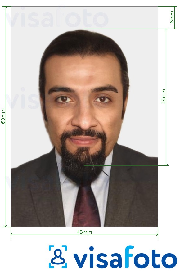 Eksempel på billede for Syrisk visum 40x60 mm (4x6 cm) med præcis størrelsesspecifikation.